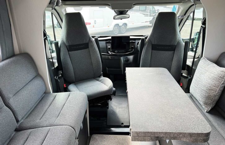 The cab seats swivelled to face the lounge