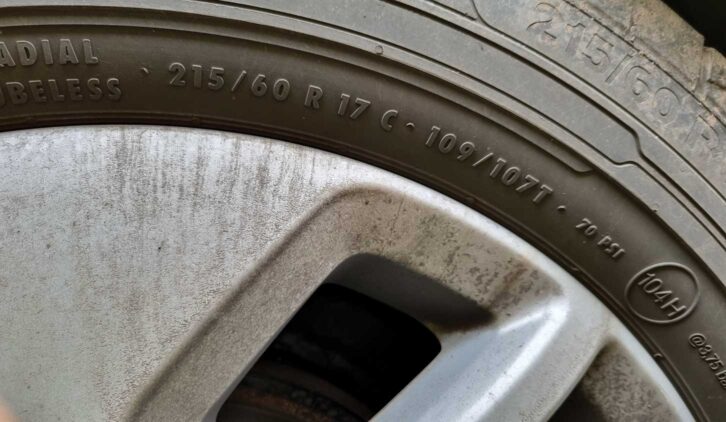 The sidewall markings on a tyre