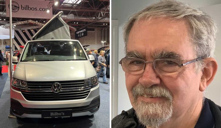 A Bilbo's campervan at the NEC Show (left) and co-founder David Latham (right)