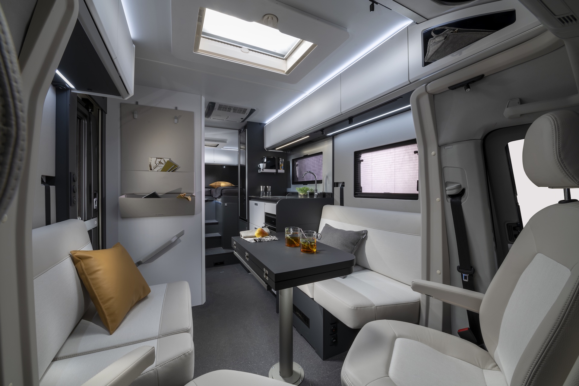 The interior of an Adria Compact motorhome