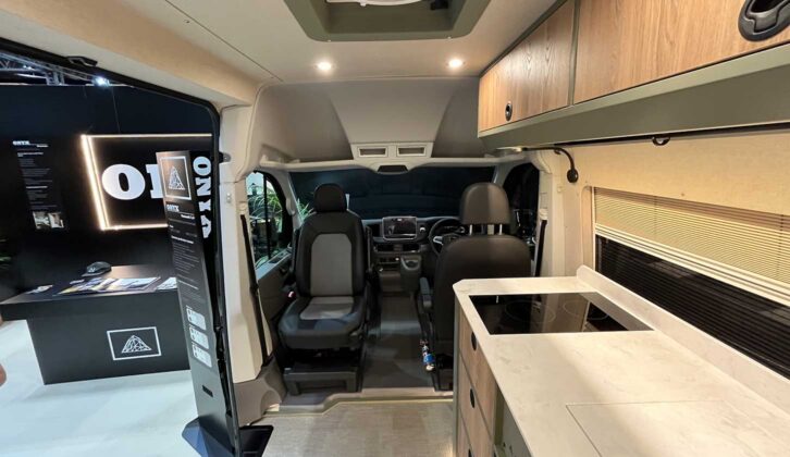 Looking down past the kitchen to the cab area