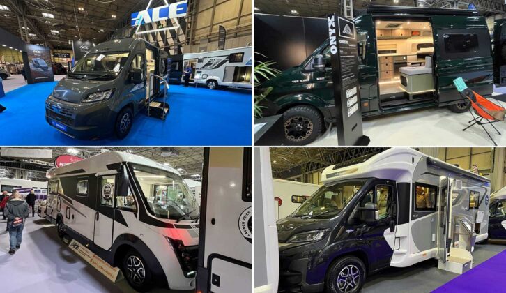 Motorhomes ad campervans on display at the Caravan, Camping and Motorhome Show