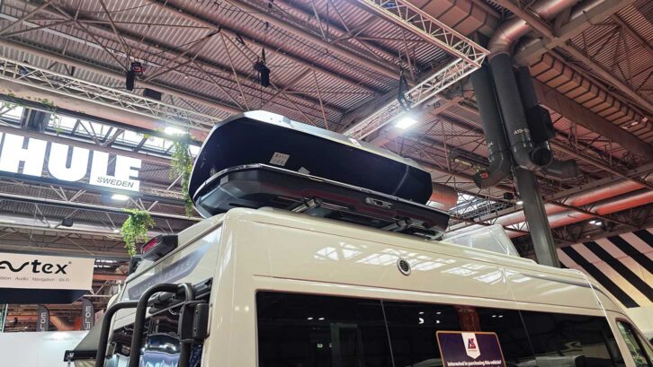 A campervan with a top box