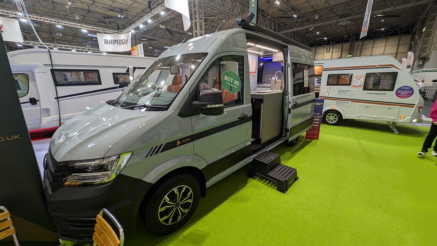 Aura has a new VW Crafter-based transverse bed campervan on display at the NEC this week
