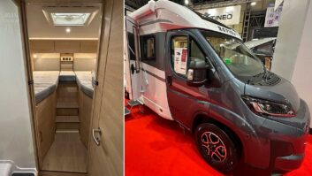 The fixed single beds at the rear (left) and the Rapido C66 Optimum Line (right)