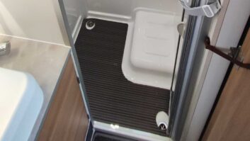 The shower tray in a Bailey Adamo