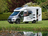 A motorhome pitched up on a campsite