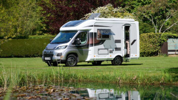 A motorhome pitched up on a campsite