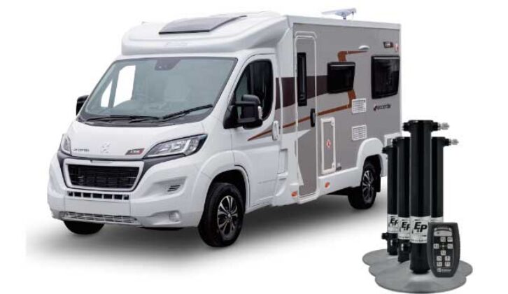 A motorhome with a hydraulic levelling system