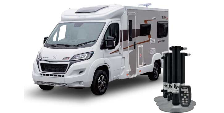A motorhome with a hydraulic levelling system
