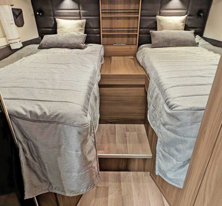 The ambient lighting above the bed