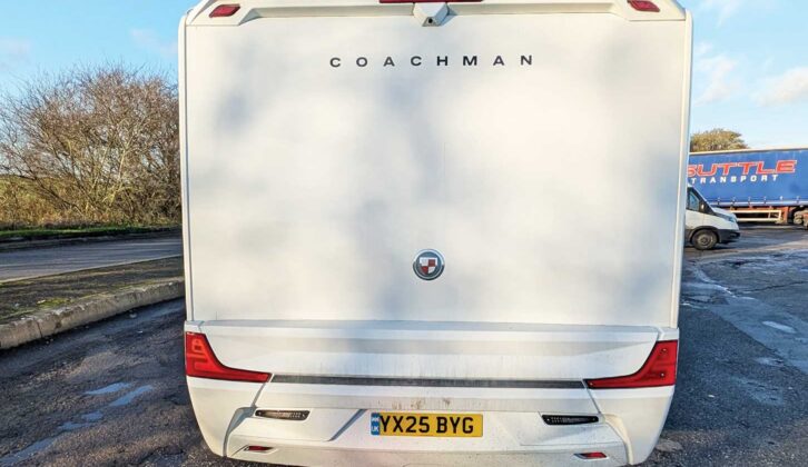 The back of the motorhome has a rear-view camera