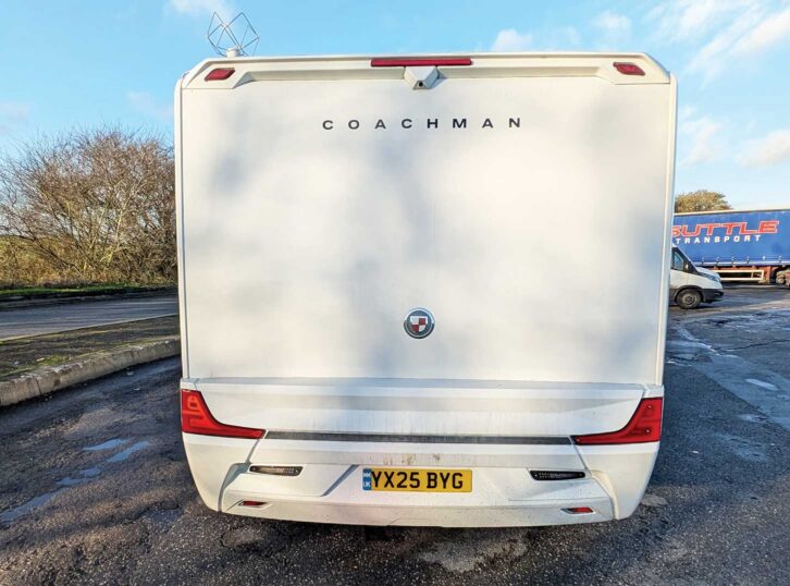 The back of the motorhome has a rear-view camera