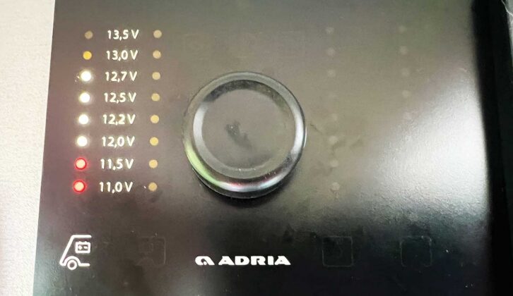 Control panel showing the voltage in the leisure battery