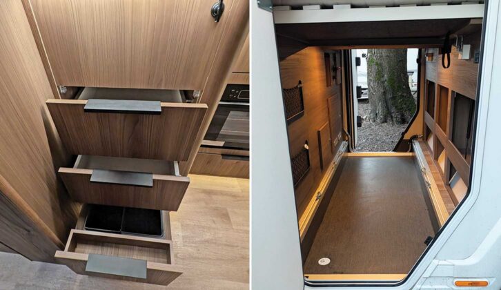 The drawers in the kitchen (left) and the garage (right)