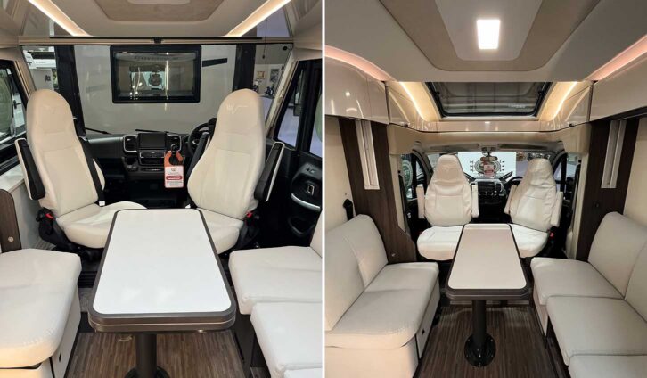 The front lounges in the Mobilvetta K Yacht 80 (left) and Kea 80 (right)