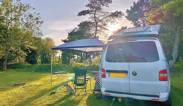 A campervan on a pitch at Silver Sands