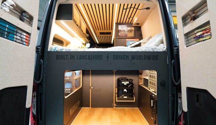 Looking at the space beneath the transverse bed through the barn doors