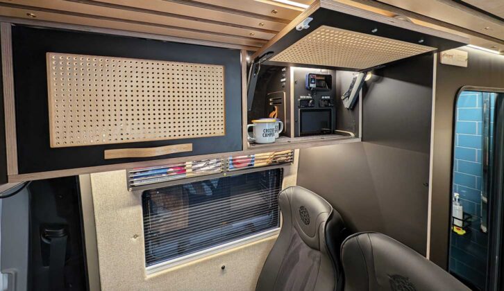 The overhead lockers in the campervan