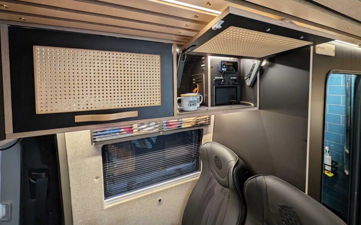 The overhead lockers in the campervan