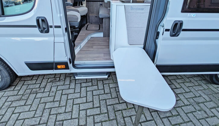 The clip-on table outside