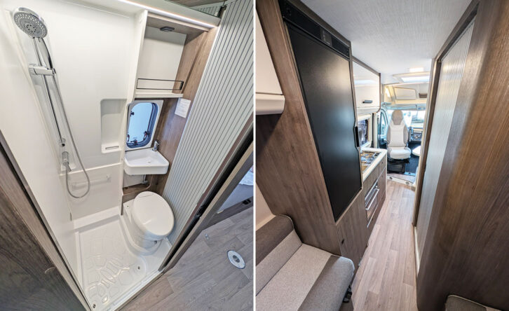 The washroom (on the left); and the fridge (on the right)