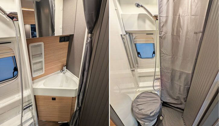 The washroom (left) and the washroom converted into a 'dry room' (right)