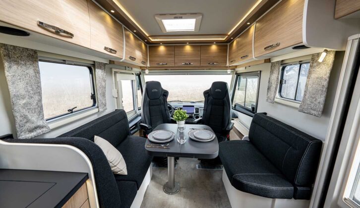 The cab seats facing the lounge in the Frankia F-Line 740 GD