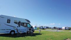 A motorhome pitched up on a campsite