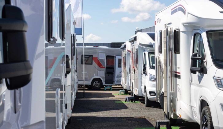 Motorhomes at a dealership