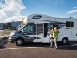 An overcab motorhome parked up