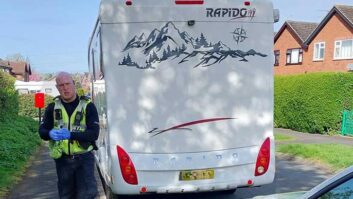 A police officer by the stolen motorhome