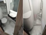 The washroom (left) and shower cubicle (right)