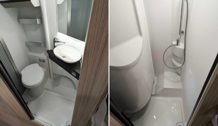 The washroom (left) and shower cubicle (right)
