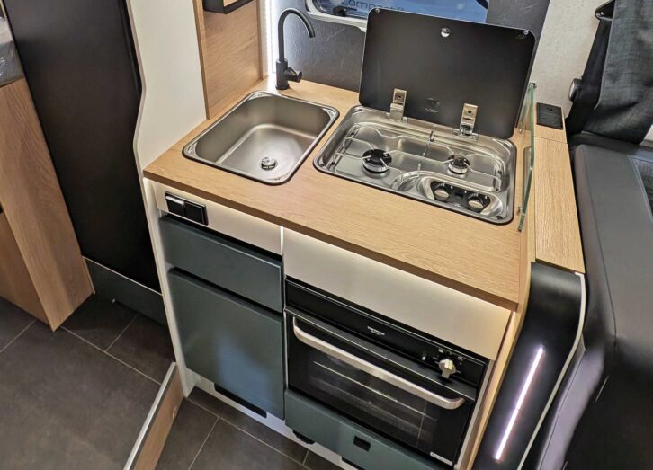 The motorhome's kitchen