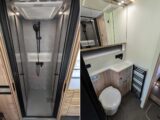 The shower cubicle (left) and main washroom (right)