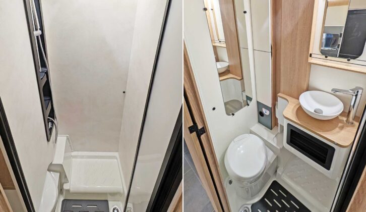 The shower (left) and washroom (right)