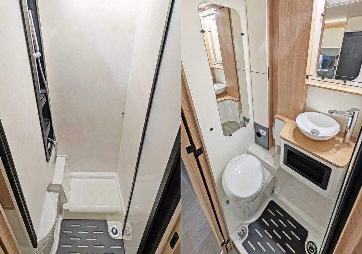 The shower (left) and washroom (right)