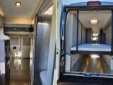 Looking down to the rear of the Inside the Westfalia Nansen 640LS (left) and looking through the barn doors (right)