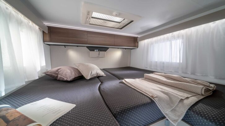 The rear beds in an Adria Compact Supreme