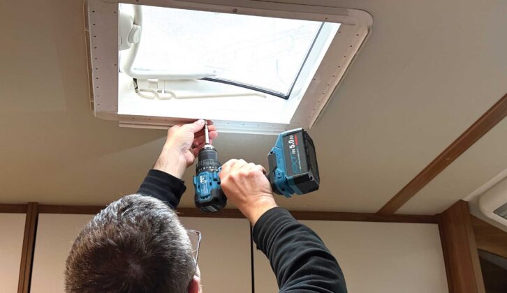 Removing the rooflight from inside the caravan