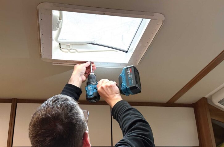 Removing the rooflight from inside the caravan