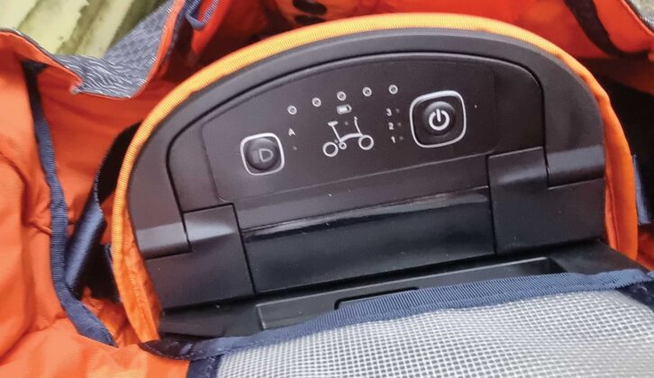 The controls on the battery bag