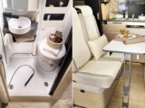 The washroom in the D64 Select (left) and the front dinette (right)