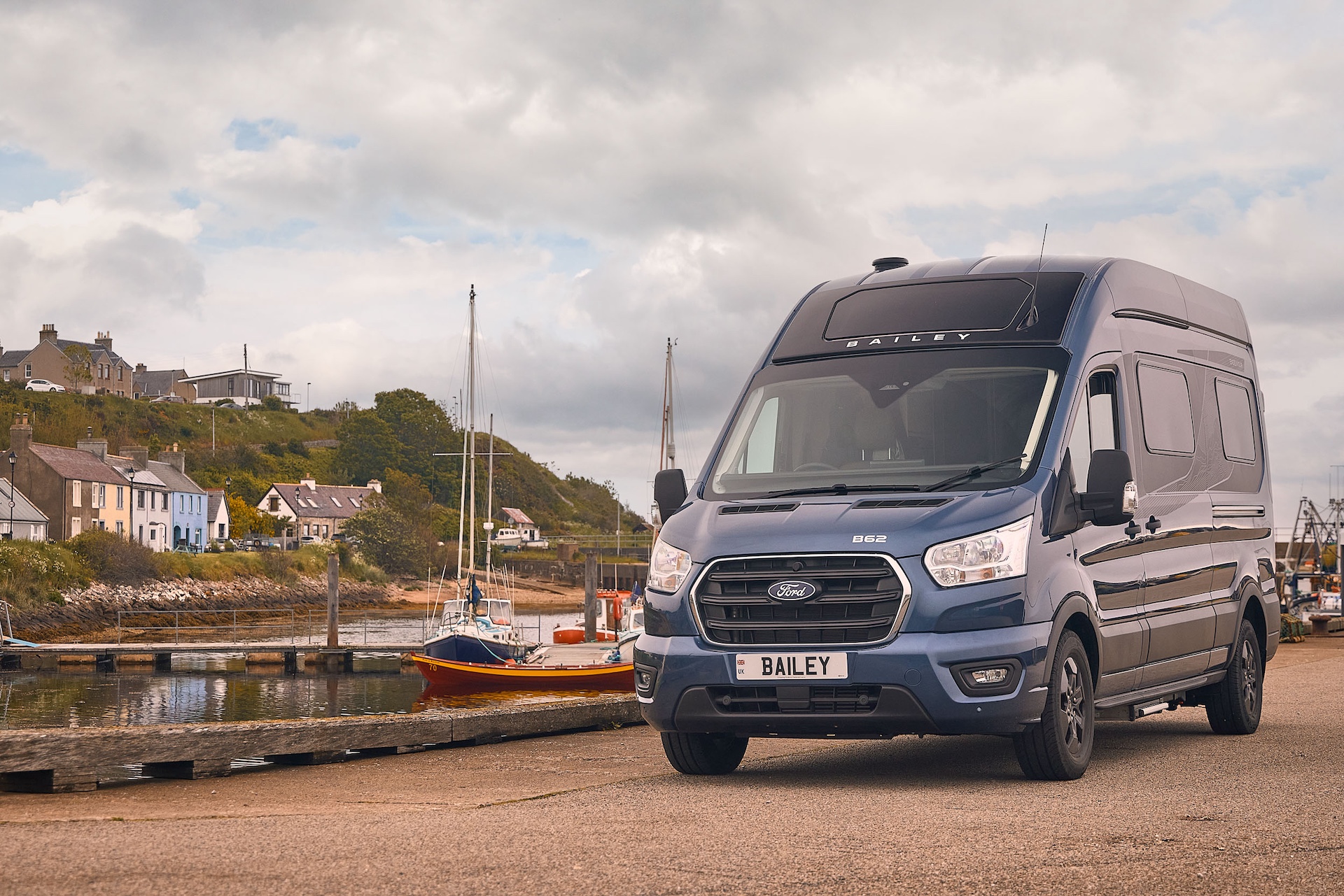 Bailey Endeavour campervan beside a harbour