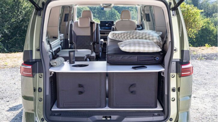The modular units seen from the rear of the campervan