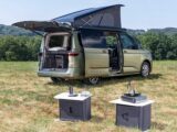 The California pitched up with the two modular kitchen units set up outside the 'van