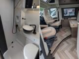 The washroom (left) and the cab seats swivelled in to face the dinette