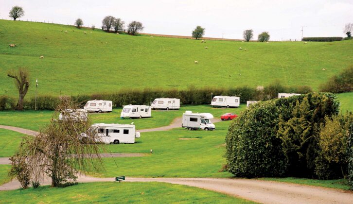 Motorhomes and caravans pitched up at Fir Tree Farm Campsite