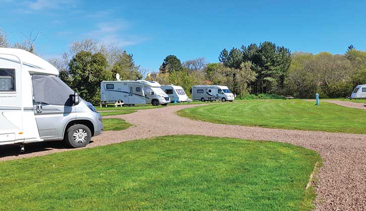 Motorhomes at Belhaven Bay Campsite